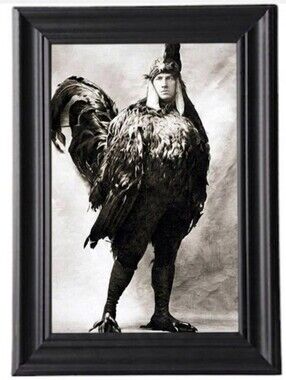 Vintage Halloween Farmhouse Chicken Man  In Costume Retro Home Shabbychic Werid